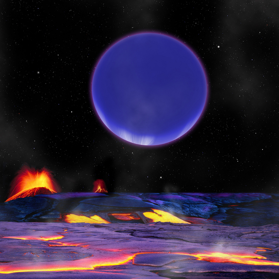 This artist's illustration shows a so-called "planetrise" between exoplanets Kepler-36b and Kepler-36c, which orbit the star Kepler-36 about 1,200 light-years away.