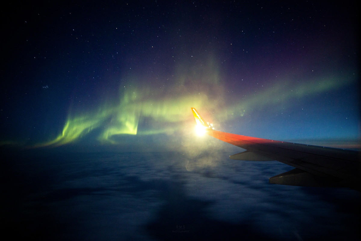 Aurora Seen from Plane Over Barents Sea