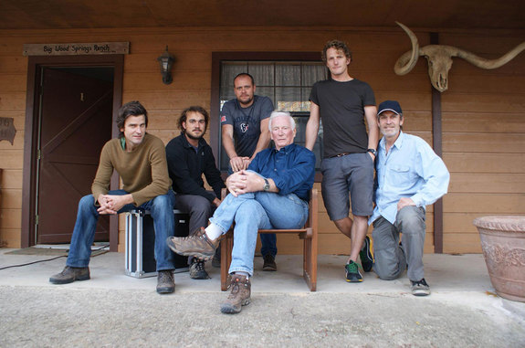 Gene Cernan (center) with "The Last Man on the Moon" film crew at his ranch in Texas. 
