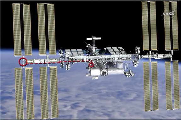 Caption: Astronauts Tim Kopra and Tim Peake will take this route on their spacewalk today (Jan. 15) to replace a failed voltage regulator on one of the space station's eight power lines.