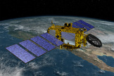 An artist's depiction of the Jason-3 ocean-monitoring satellite in orbit above Earth.