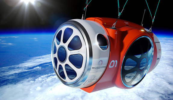 Artist's illustration of World View's balloon-borne passenger capsule in the stratosphere.