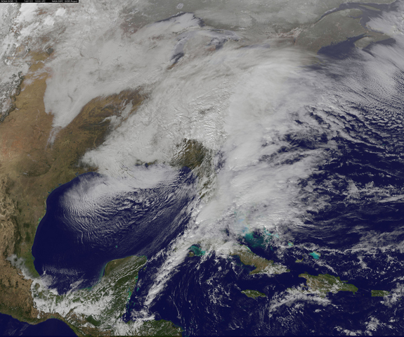 This visible-light view of the winter storm of Jan. 22-23, 2016 was captured by NOAA's GOES-East satellite at 1:30 p.m. EST (1830 GMT), showing the major storm affecting the U.S. East Coast.