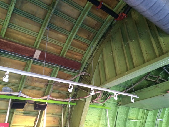 The additional support beams added to the interior of the 747 jetliner in order to support the weight of the space shuttle.