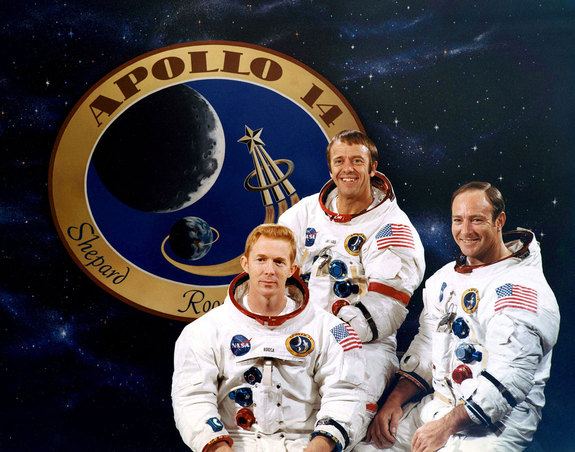 NASA’s 1971 Apollo 14 crew: Stuart Roosa (left), Alan Shepard and Edgar Mitchell. 