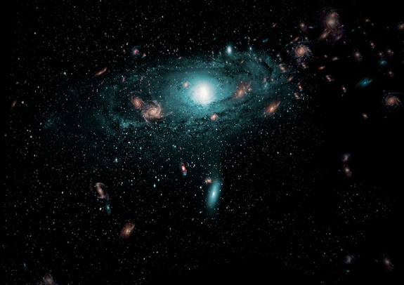 Artist's impression of the galaxies behind the Milky Way in the "Zone of Avoidance."