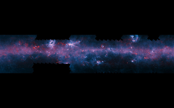 This image is part of a larger view of the entire Milky Way galaxy as seen from Chile in the Southern Hemisphere by the APEX Telescope Large Area Survey of the Galaxy operated by the European Southern Observatory.