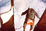 Air Force Capt. Joe Kittinger jumps from the Excelsior III balloon gondola in a 1960 test, free-falling toward Earth for more than 4 minutes.