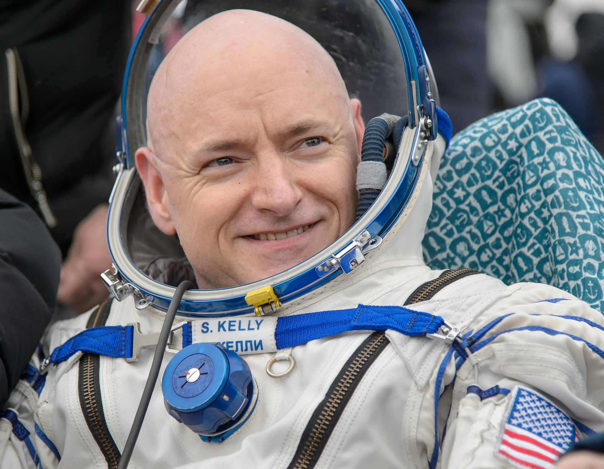 NASA astronaut Scott Kelly smiles after returning to Earth to end a 340-day mission to the International Space Station, ending his nearly yearlong mission. He and two Russian crewmates landed in a remote part of Kazakhstan on March 2, 2016 (Kazakh time).