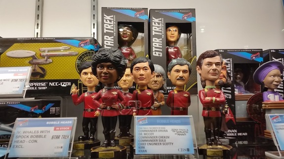 Bobble heads of the “Star Trek” original series crew, from Bif Bang Pow!