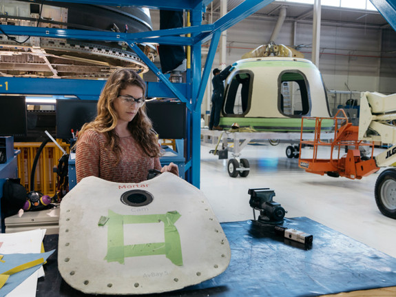 Photo released by Blue Origin to media organizations invited to tour the company’s Kent, Washington factory March 8.