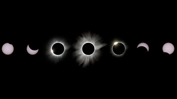 Justin Ng led a group of eight first-time eclipse photographers when he captured the images for this eclipse collage early on March 9 in Palu, Indonesia. He took the photos with a Canon 7D at 400mm with a DIY solar filter.