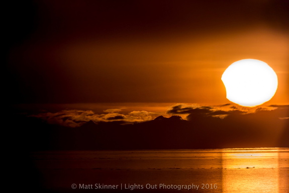 Matt Skinner shot the Alaskan view of the March 2016 eclipse in Anchorage with a Canon 5D Mark III mounted onto a Celestron Omni XLT 150 telescope using a solar filter.