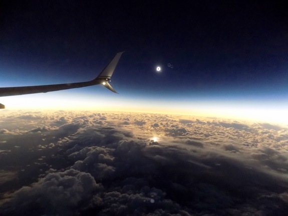 The total solar eclipse of March 8, 2016, as seen by Space.com skywatching columnist and other passengers aboard Alaska Airlines Flight 870 from Alaska to Hawaii.