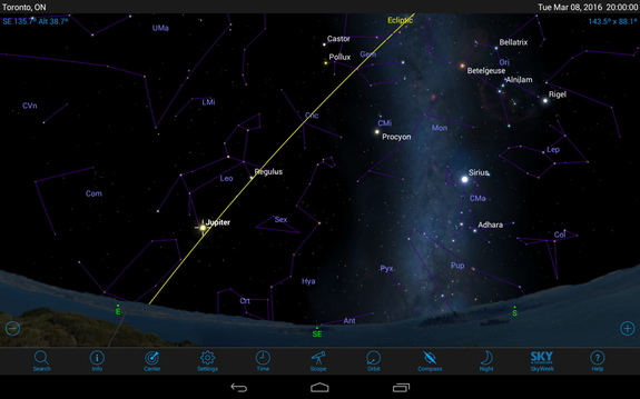 Planets are always found near the Ecliptic, the imaginary line shown in yellow that marks the plane of our solar system.