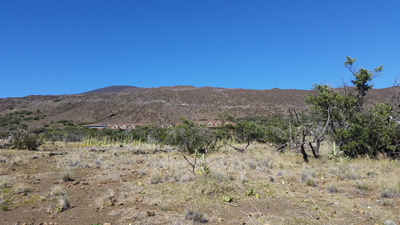 Looking up the mountain from halfway up, at the Mauna Kea Visitor Center.