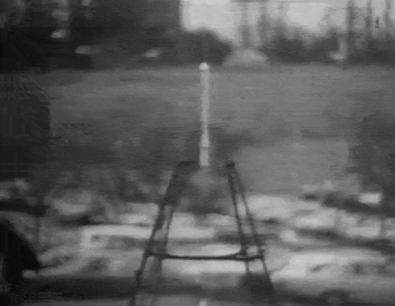 A recreation of Robert Goddard's first liquid-fueled rocket blasts off during a 1976 celebration marking the 50th anniversary of Goddard's initial launch on March 16, 1926.  