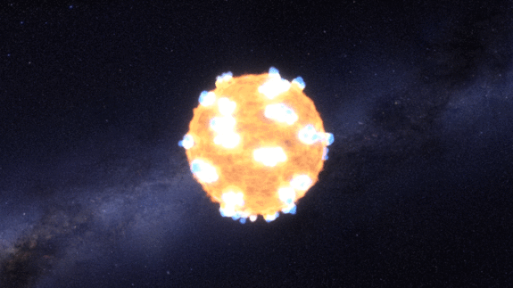 An animation of a dying star exploding into a supernova. NASA's Kepler Space Telescope, designed to find planets outside Earth's solar system, captured an image of a supernova shock wave in visible light for the first time.