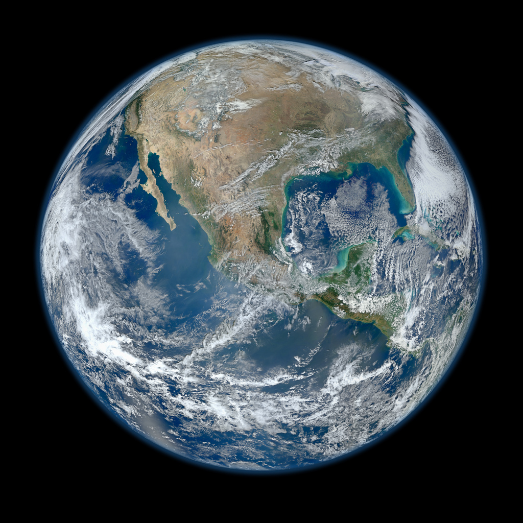 A vivid, close-up view of Earth taken by a satellite.