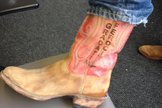 Blue Origin founder Jeff Bezos tweeted a photo of Gradatim Ferociter boots that he wore to today's launch, which he says brought him luck as the unmanned, reusable rocket rose and returned to Earth.