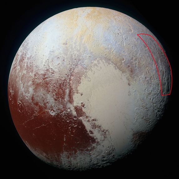 This image, captured by NASA’s New Horizons spacecraft on July 14, 2015, shows the location of the spider-like feature on Pluto's surface. 