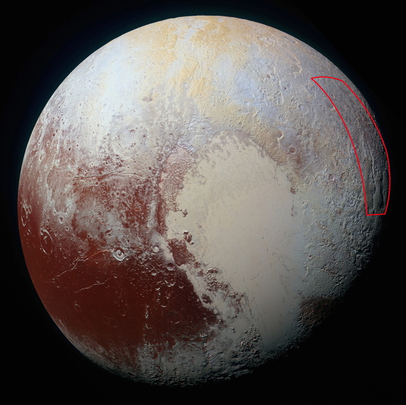 This image, captured by NASA’s New Horizons spacecraft on July 14, 2015, shows the location of the spider-like feature on Pluto's surface.