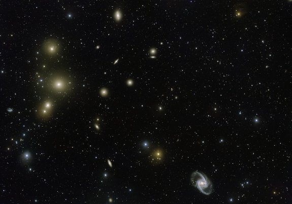 This dazzling photo features the Fornax Cluster in the southern hemisphere constellation of Fornax. The mass of galaxies — large, small, elliptical and spiral — holds many mysteries to be uncovered. The image was snapped by the VLT Survey Telescope at ESO’s Paranal Observatory in Chile and released Apr. 13, 2016.