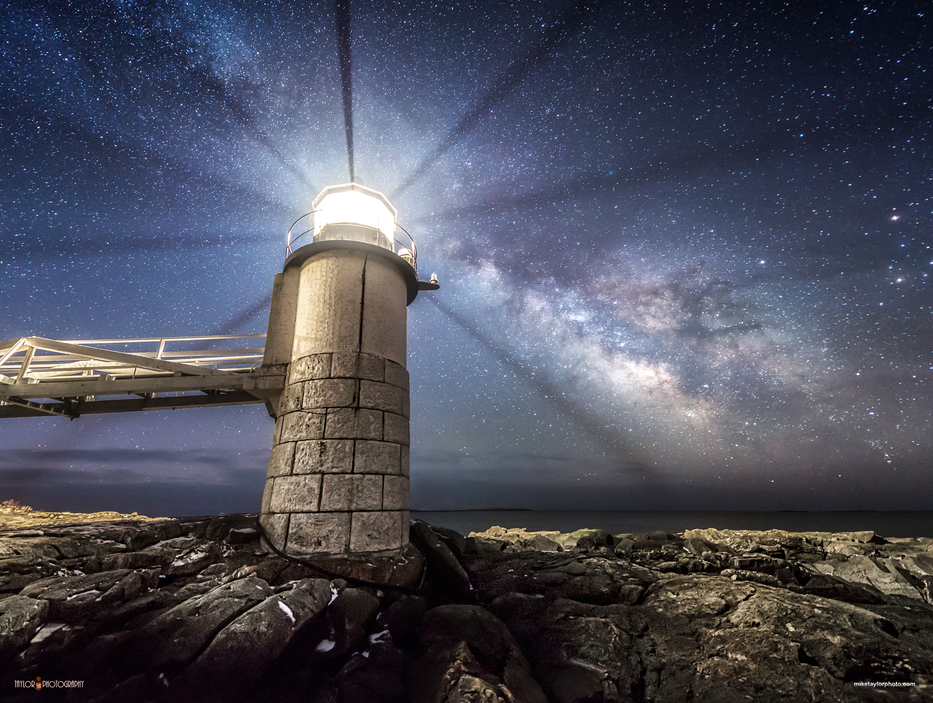 Milky Way Beacon: Maine Lighthouse Shines Toward Milky Way Core