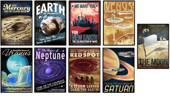Redecorate your room in spacey style with this fantastic set of posters. <a href="http://store.space.com/futuristic-planet-series-poster-set-of-9.html?&ICID=SPACE-kids-gifts-2016" rel="nofollow" target="_blank">Buy Futuristic Planet Series Poster Set</a>