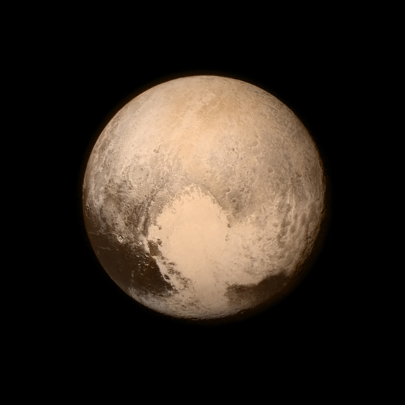 An image of Pluto, taken by NASA's New Horizons space probe, features the smooth "heart" of the dwarf planet. This region is unofficially known as Sputnik Planum. 