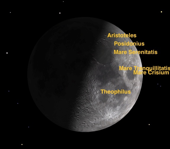 Four to five days around Friday, May 13, the date of the moon's first quarter, is the perfect time to view the lunar details. Try and spot these prominent craters.