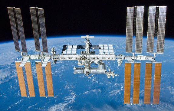The International Space Station, as seen from the departing space shuttle Atlantis on May 23, 2010.