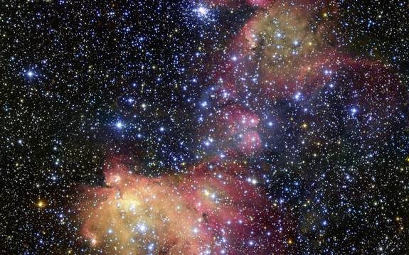 Emission nebula LHA 120-N55 shines in this image from the European Southern Observatory's Very Large Telescope. 