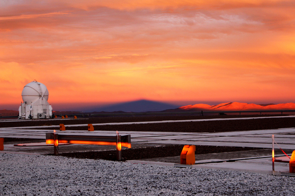 The shadow of Cerro Paranal stretches into the distance on May 8 at sunset.