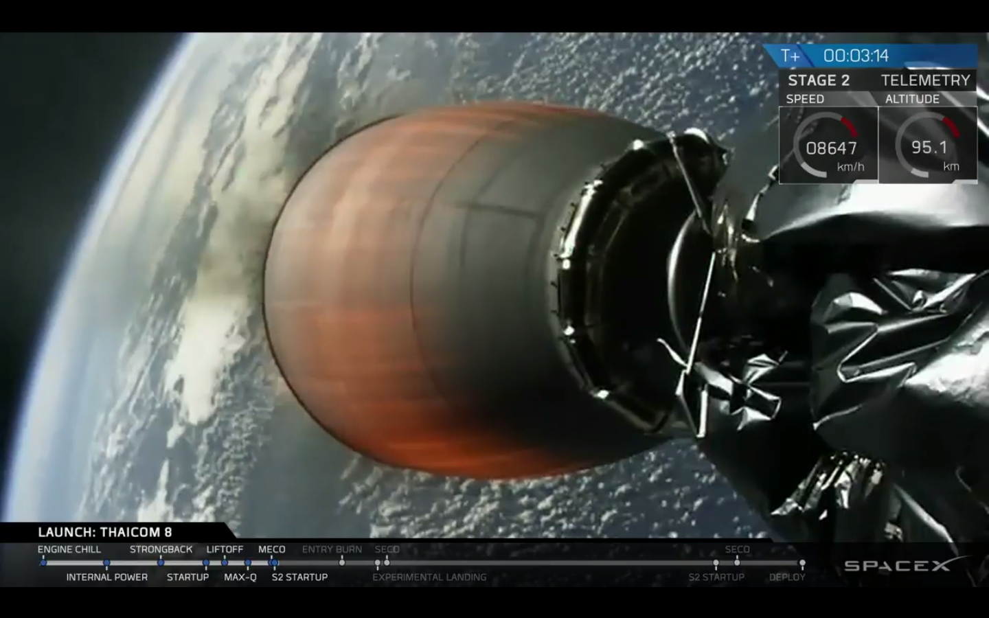 Falcon 9's Second Stage Fires Up