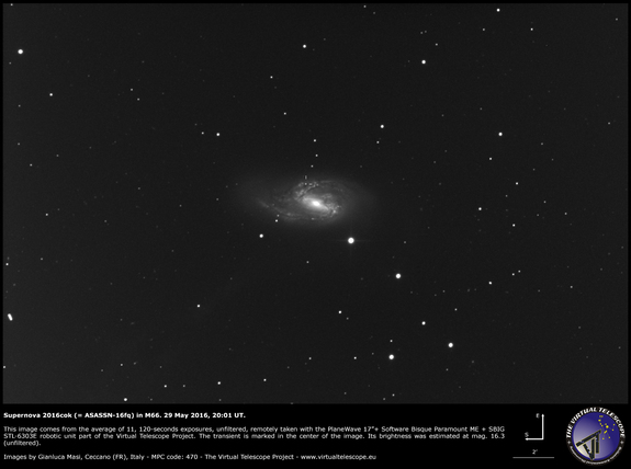 Supernova ASASSN-16fq captured on May 29, 2016, using the telescopes belonging to the Virtual Telescope project.