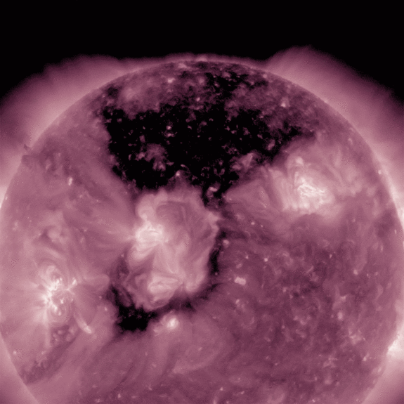 Animation of a large coronal hole in the Sun's surface detected May 17, 2016.