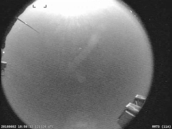 A brilliant fireball lights up the predawn skies over Arizona on June 2, 2016, as this still from a NASA meteor camera in the Santa Rita Mountains, southeast of Tucson, shows.