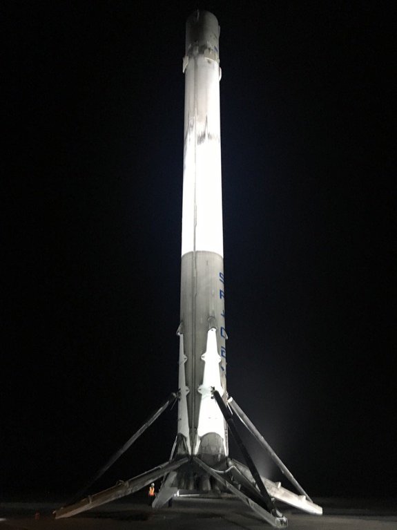 A close-up view of SpaceX's Falcon 9 first stage shortly after it touched down on July 18, 2016.