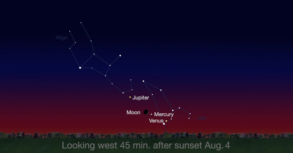 Mercurio, Venus y Júpiter se podrán ver justo después del atardecer el 4 de agosto de 2016.