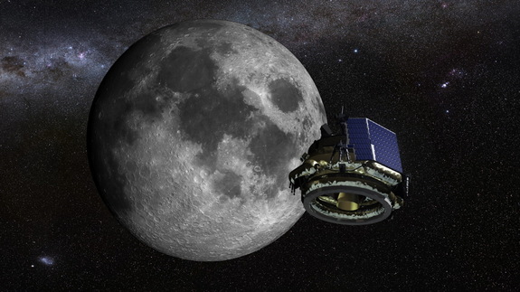 Artist's concept of Moon Express' MX-1 lunar lander on its way to the moon.
