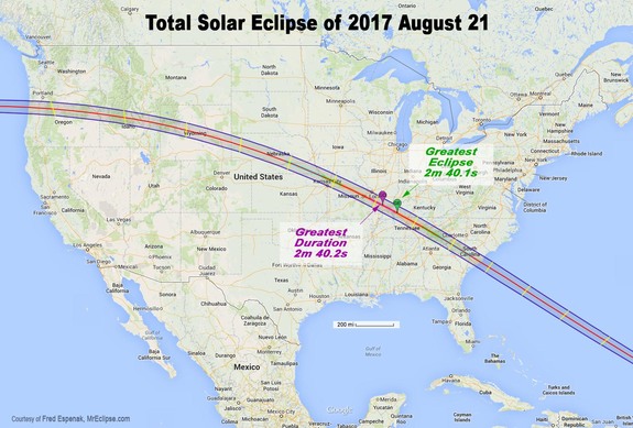 Map showing the path of totality for the Aug. 21, 2017 total solar eclipse.