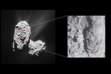 On Feb. 19, 2016, Rosetta’s instruments detected an outburst event from Comet 67P/Churyumov–Gerasimenko. The source was traced back to a location in the Atum region, on the comet’s large lobe, as indicated in this image.