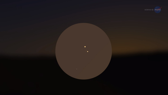 A preview of Venus and Jupiter during an extremely close encounter, which will take place just after sunset on Aug. 27, 2016.
