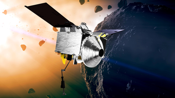 An artist's concept of the OSIRIS-REx spacecraft, which will launch toward asteroid Bennu tomorrow (Sept. 8).