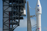 The OSIRIS-REx space probe is sitting atop a ULA Atlas V rocket, awaiting its scheduled launch on Sept. 8, 2016.