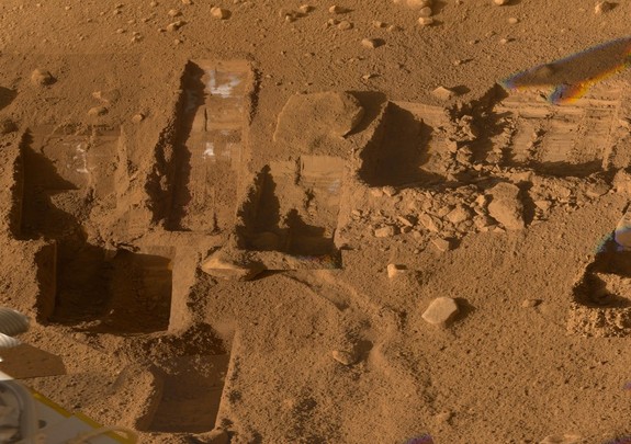 The Phoenix lander dug several trenches in the Martian surface after landing in 2008.