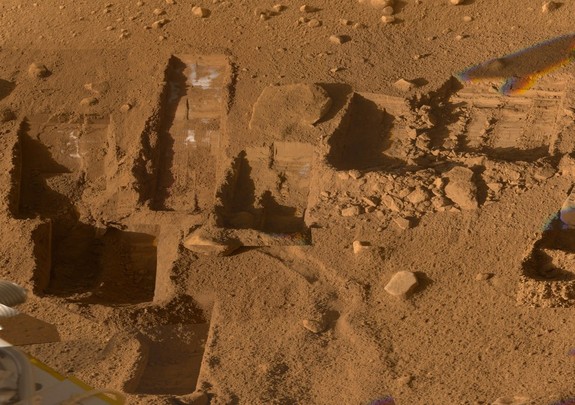 The Phoenix lander dug several trenches in the Martian surface after landing in 2008.