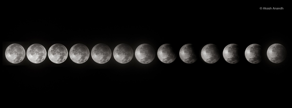 This image taken by Akash Anandh in Singapore shows the varying shadows cast over the moon during the penumbral lunar eclipse on Sept. 16, 2016.