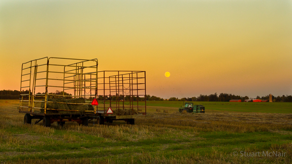 In this photo by Stuart McNair, the rising Harvest Moon illuminates farmland during sunset on Sept. 15, 2016 north of Toronto, Canada.